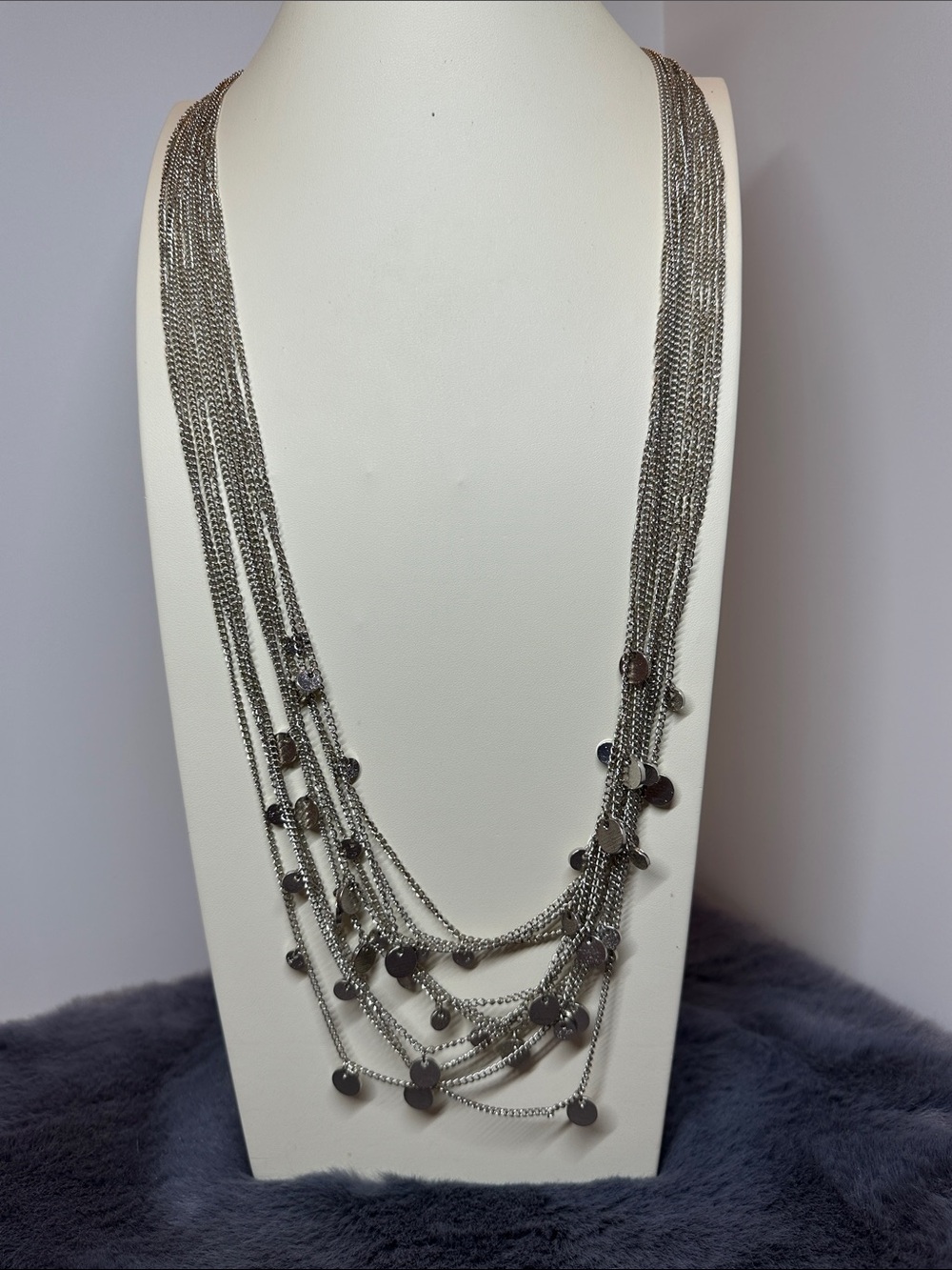 LOFT 36” Silver-Tone Multi Strand Necklace with Disc Charms
